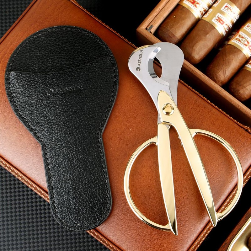KEENSUN Cigar Scissors Cutter, Stainless Steel Guillotine Double Blade Straight