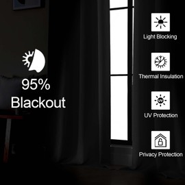 Gwine Black Blackout Curtains for Living Room 72 inches Long, Noise Reducing Room Darkening Window Treatment Curtains for Bedroom, Farmhouse Decor with Rod Pocket, Each 40" Wx72 L,2PCS