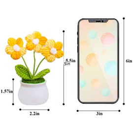 Eluckya Handmade Yellow Crochet Sunflower Decor - Mini Potted Plant for Car Dashboard, Cute Knitted Flower Ornament, Traditional Home Accessory