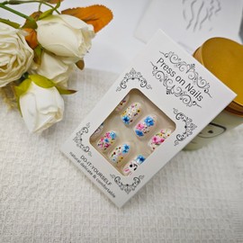 24Pcs Easter Press on Nails Cute Bunny Fake Nails Spring Summer Flower Design False Nails Medium Oval Acrylic Nails Colorful Floral Stick on Nails for Women Girls Easter Spring Nail Art Decoration