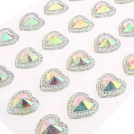 Crystals and Gems CraftbuddyUS 24pc 16mm Self Adhesive Pointed Resin AB Clear Heart Rhinestne Gems