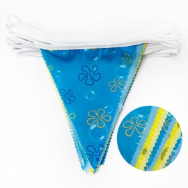 32Ft Cartoon Sponge Party Decorations Yellow Blue Flowers and Bubble Printed Triangle Flag Pennant Banner Fabric Garland Streamer for Kids Sponge Birthday Crtoon Baby Shower Party Decor