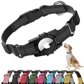 Seyezo Airtag Dog Collar, Upgraded Reflective Airtag Dog Collar Holder, Heavy Duty Pet Collar with Airtag Holder, Adjustable Nylon Puppy Collars for Small Medium Large Dogs(XS(11.2’’-12.6’’), Black)