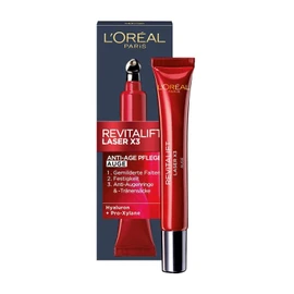 L'Oréal Paris Augenpflege, Revitalift Laser X3, Anti-Aging Augencreme mit 3-fach Wirkung, Hyaluronsäure, 15 ml