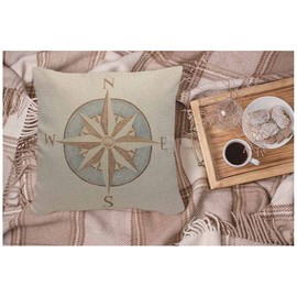 WONDERTIFY Nautical Compass Cushion Cover Antique Wind Rose Pillowcases for Men Women, Pillow Cover Living Room Farmhouse Vintage 45X45 Cm