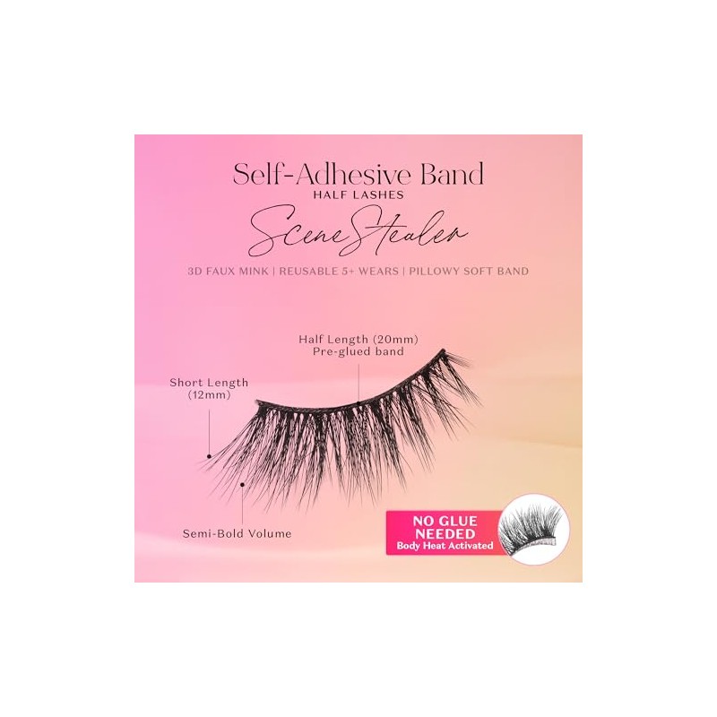 Lilly Lashes Pestañas autoadhesivas (medias pestañas), sin pegamento, se activan