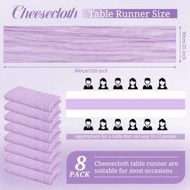 8 Pack Cheesecloth Table Runner 10Ft Boho Gauze Table Runner 35×120 Inch Rustic Romantic Long Table Runner for Wedding Party Bridal Shower Thanksgiving Christmas Decoration(Lavender)
