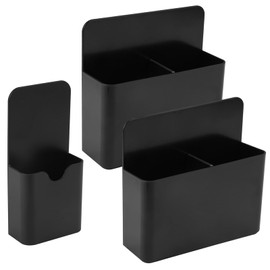 WHC Pack of 3 Magnetic Pen Holder, Black, 2 Sizes, Magnetic Storage Box, Magnetic Marker Holder with Divider, Organiser Magnetic for School, Office, Fridge, Whiteboard, Locker