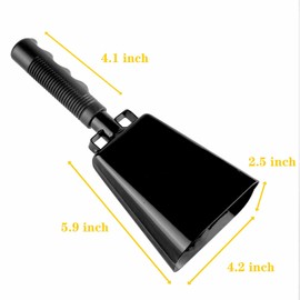 Steel Cow Bell with Handle Cowbells, Cheering Bell and Loud Noise Makers Hand Bells for Sporting Events, Football Games,School Bell,Farm Hand Chimes Percussion Musical Instrument (10 inch Black)