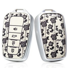 for Toyota Key Fob Cover,Premium Soft TPU and Leather Key Case Protector Compatible with 2020-2022 Highlander Corolla Prius,2018-2024 RAV4 Camry Avalon C-HR GT86 (White Rose)