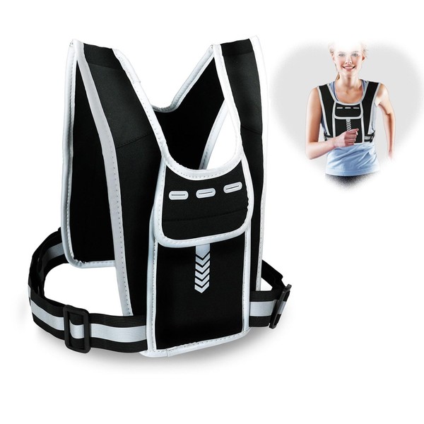 Premium Reflective Running Vest Phone Holder, Water Bottle Pocket, Adjustable