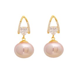MIKAMU 14K Gold Pearl Earrings for Women CZ cubic zirconia Gold Plated trendy Bow Stud Earring for Women Jewelry (gold-B)