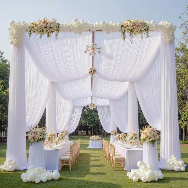 10ftx40ft White Backdrop Ceiling Drapes,2Panels 40ft Height Wrinkle Free Tent