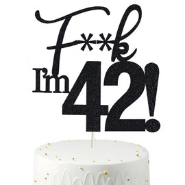 42 decoraciones para tartas, 42 decoraciones para tartas de cumpleaños, purpurina negra, divertida decoración para tartas 42 para hombres, 42 decoraciones para tartas para mujeres, decoraciones de 42 cumpleaños, 42 cumpleaños