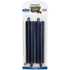 Bachmann Trains - Snap-Fit E-Z TRACK 9” STRAIGHT TRACK (4/card) - STEEL ALLOY Rail With Black Roadbed - HO Scale (44411)
