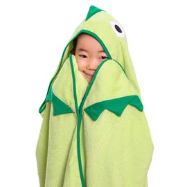 Kids Hooded Towel with Green Dinosaur Design | Premium Hooded Towel for Kids | Ultra Soft and Extra Large | 100% Cotton Terry Cloth | Bath Towel, Beach Towel, for Boys and Girls (Bright Green)