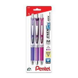 Pentel EnerGel RTX Retractable Liquid Gel Pen, Passion Hue, 0.7mm, Assorted Violet Ink Pack of 3 Pens (BL77PASBP3M)