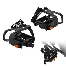 Toe Clips for Bike Pedals, Bike Pedals with Toe Clip and Straps, 1 Pair Bicycle Platform Pedals for Exercise Bike, Spin Bike and Outdoor Bicycles