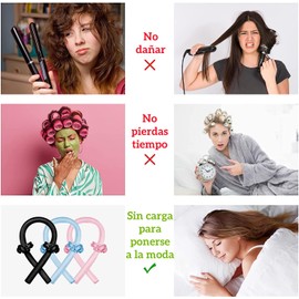 Rizos Sin Calor para Onda Natural, Rizadores de Cabello Sin Calor con Pinzas para el Cabello y Coletero para Cabello Largo, Kit de Herramientas para Peinar el Cabello de Seda Suave, Sin Daños, Sin Calor (Negro)