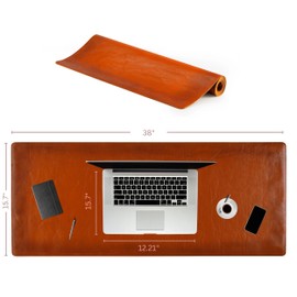 Node Leather - Genuine Leather Desk Mat - Executive Real Leather Desk Pad - Office Desktop mat - Wide (15 3/4" X 38") | Non-Slip Desk Blotter Brown