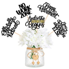 ZHUOWEISM 15 PCS Happy Retirement Centerpiece Sticks Officially Retired Table Flower Centerpieces Sticks No Work Zone Floral Decorations for Retirement Theme Farewell Birthday Party Centerpieces Black