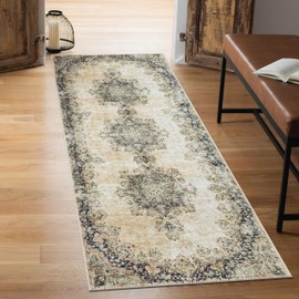 Keen Home Design 2x7 Rug - Machine Washable Runner Rug with Non-Slip Backing, Ideal for Hallway, Entryway, Kitchen, Laundry Room - Vintage, Easy Clean, Durable, Low Pile Rug - (2'6" x 7')