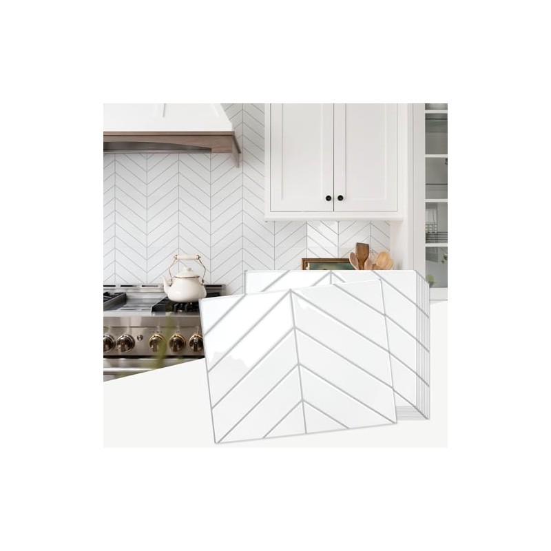 STICKGOO 10 Sheets Thicker Herringbone Peel and Stick Backsplash, 12.6”×9.7”