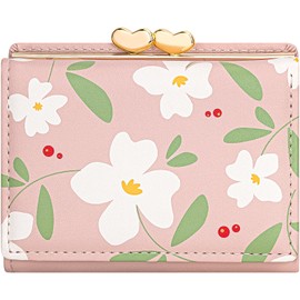 YINHEXI Women’s Wallet, Cute Small Tri-fold with RFID Blocking Wallet for Women and Girls, Floral Small Wallets Woman, Baby Pink, Artistic