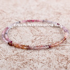 Natural Multi Spinel Gemstone Full Beaded Choker Necklace, Chakra Healing Crystals, Silver Plated Chain, Gift for Women, Birthday, Gemstones Jewelry, Statement Necklace 18 inch