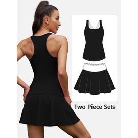 ATTRACO Golf Dress 2 Piece Tennis Dress with Pockets Tennis Outfits Removeable Bra Black S