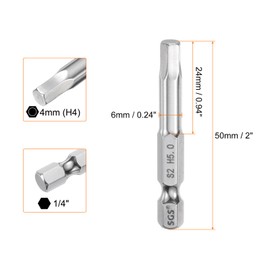 HARFINGTON 5mm Hex Head Wrench Drill Bit, 1/4" Hex Shank, 50mm Long, Magnetic S2 Steel, Industrial Grade, Hexagon Flat Tip Drill Bits for Screws