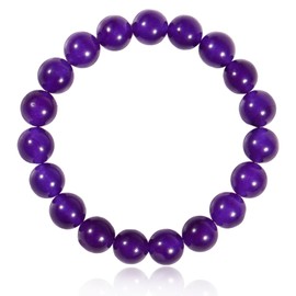 Natural Amethyst Bracelet for Women Men, 10mm Purple Amethyst Crystal Gemstone Stretch Bracelet, Adjustable Round Beaded Bracelet for Anxiety Relief & Spiritual Calming
