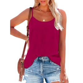 OFEEFAN Tank Top for Women Casual Summer Valentines Outfit Loose Fit Trendy Spaghetti Strap Scoop Neck Purple Red L