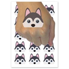 Peeking Husky Dog Temporary Tattoo Water Resistant Fake Body Art Set Collection - 54 1" Tattoos (1 Sheet)