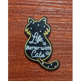 Unbranded Life is Better with Cats Patch Silhouette Embroidered Iron On Patch 2.5x1.75"