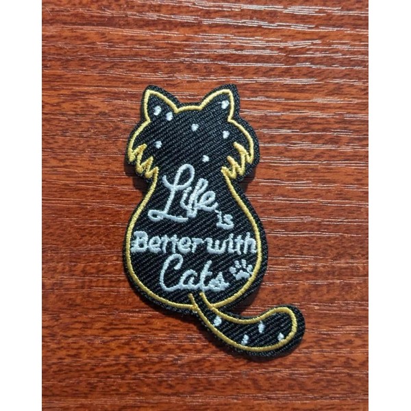 Unbranded Life is Better with Cats Patch Silhouette Embroidered Iron