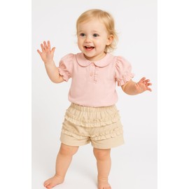 Seuyae Summer Polo Shirt for Baby Girl 18-24 Months Button Blouse Pink Peter Pan Collar