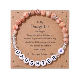 twinkle eye Grandma Gifts Mother Daughter Gifts To My Mom Daughter Sister Heart Wish Natural Stone Letter Charm Healing Bracelet Gifts for Women
