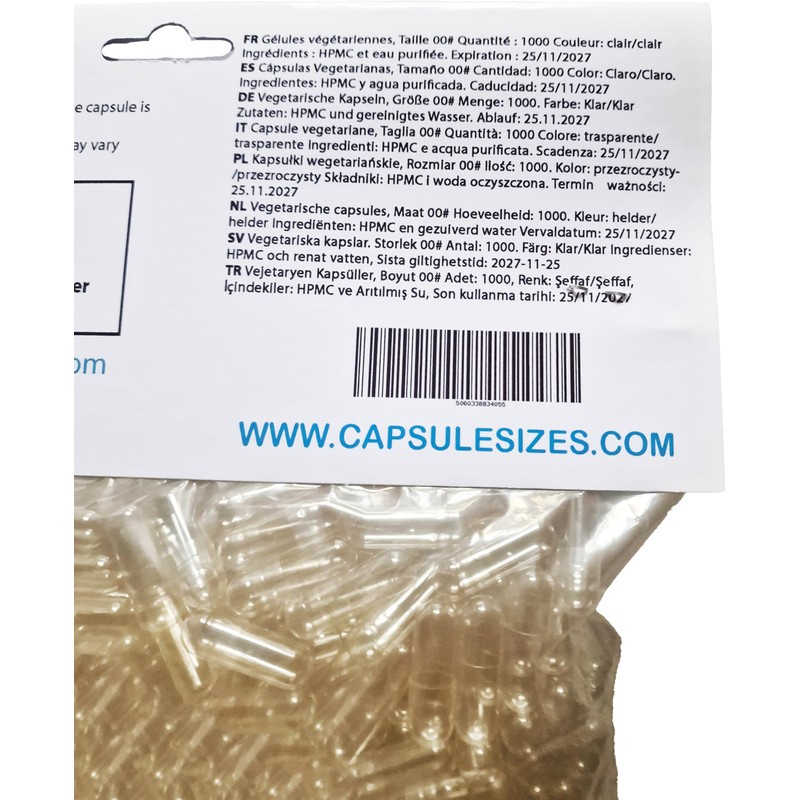 Empty HPMC Vegetarian Capsule Size 00 x 1000 Suitable for