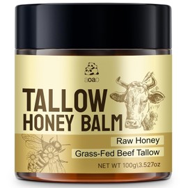 AOAO Bálsamo de miel de sebo para cara y cuerpo, hidratante con sarga de carne orgánica alimentada con pasto y miel silvestre cruda, no diluida, hidratación natural, calma y nutre la piel seca y