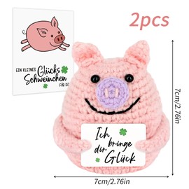 Pack of 2 Funny Positive Pig, Positive Gifts Lucky Pig with Key Ring, Pocket Hug Positive Potato, Positive Lucky Pig, Knitted Pig Doll with Energy Card