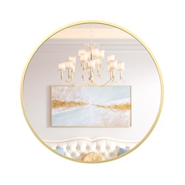 GAOMON 32 Inch Round Mirror, Gold Circle Mirror Metal Frame, Round Wall Mounted Mirror for Bathroom, Entryway, Vanity, Living Room, Bedroom Decor