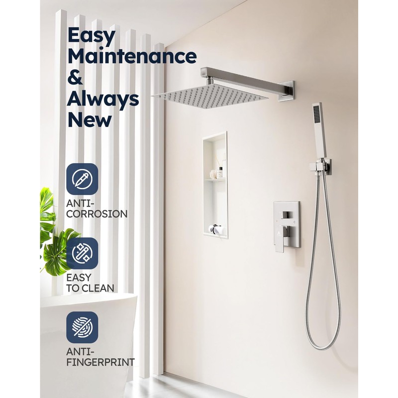 Arofa 12 Inch Shower Faucet Set, Brushed Nickel Rain Shower
