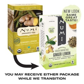 Numi Organic Tea Ginger Lemon, 16 Count Box of Tea Bags (Pack of 6) Decaf Green Tea (Packaging May Vary)