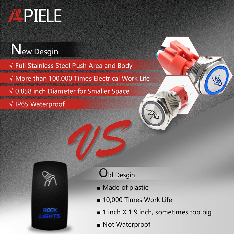 APIELE Rock Lights Switch, ON Off Rocker Toggle Push Button