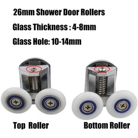 Cokritsm Shower Door Rollers for Curved Doors 26mm, 2 Top and 2 Bottom Shower Door Wheels in Aluminium Alloy, Shower Door Fixing Pulleys for Glass Doors 4-8mm 4PCS