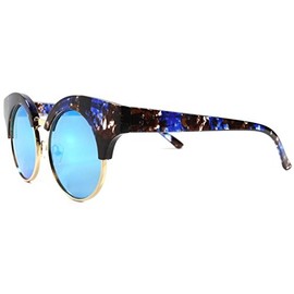 KISS Designer Elegant Celebrity Blue Mirrored Lens Gold Rim Womens Round Sunglasses