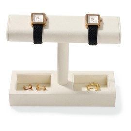 Papten J00301 Watch Stand, For 2 Pieces, Microfiber, Luxury, Stylish, Display, Storage, Photography, Gift etc. (Beige)