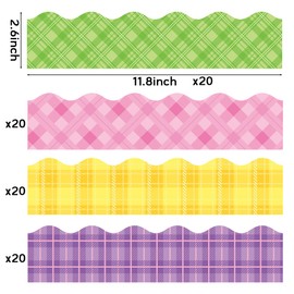 BeYumi 80Pcs Summer Green Yellow Pink Purple Plaid Bulletin Board Borders Colourful Plaid Border Trim Back toSchool Classroom Office Party Chalkboard Blackboard Whiteboard Decoration