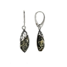 Amber Earrings Modern Green Earrings Set in 925/000 Sterling Silver, 925/000 sterling silver Baltic Amber, Amber